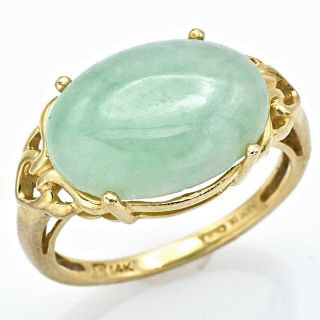 Vintage 14k Yellow Gold 4.  45 Ct Green Jade Oval Cabochon Band Ring 2.  9 Gr Size 5
