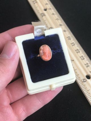 Antique Victorian 14k Gold & Red Coral Cameo Ring - Size 3.  25 - 1870’s Estate