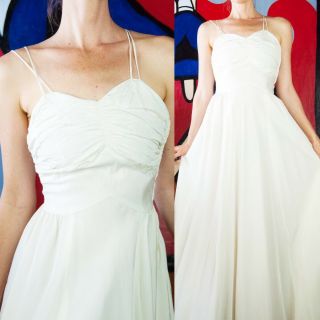 Beauty Vtg 30s 40s Wwii Ivory White Maxi Wedding Rayon Bridal Formal Dress Xs/s