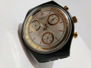 Vintage 1991 Men ' s Swatch Goldfinger Chronograph Swiss Quartz Watch 2