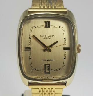 Vintage Favre Leuba Geneve Tornado Gold Plated Mens Automatic Swiss Watch