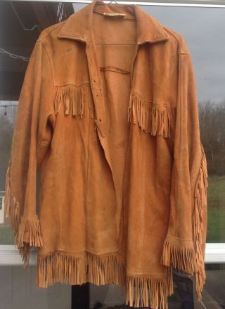 Vintage Berman Buckskin Western Fringe Frontier Jacket Coat Shirt Small Rare
