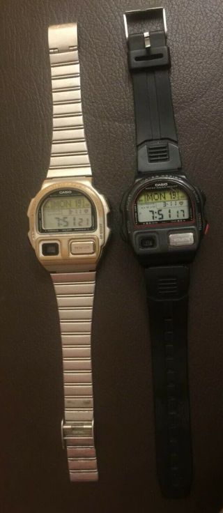 Rare Two Casio Bp - 100 Blood Pressure Monitor Watch Made In Japan