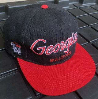Vintage Georgia Bulldogs Sports Specialties Script Snapback Hat Rare Black Korea