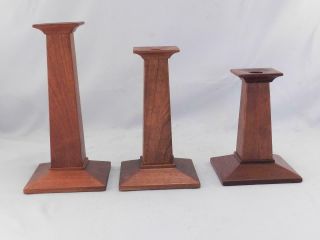 Vintage Signed Stickley Mission Arts & Crafts Style Wood Candlesticks Holders