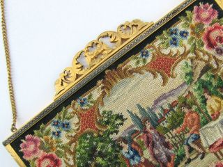 Antique Wiener Wertarbeit Austria Gold - Plated Frame Petit - Point Tapestry Purse 2