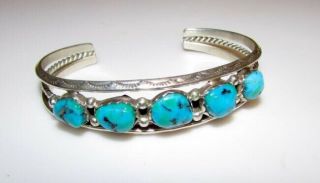 Old Pawn/Vintage Navajo and Zuni Natural Turquoise SS Cuff Bracelets (4) 4