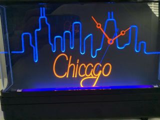 Vintage Nuon Gemini Black Light Chicago Skyline Neon Clock 1980s