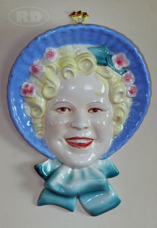 1930s Shirley Temple Little Colonel Glazed Art Pottery Wall Mask Perugia Italy