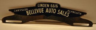 Vintage 1940s License Plate Topper Bellevue Auto Sales Chrysler Plymouth Linden