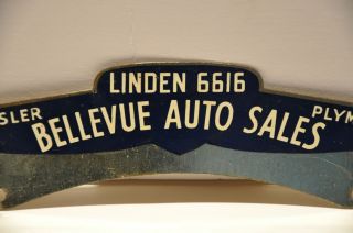 Vintage 1940s License Plate Topper Bellevue Auto Sales Chrysler Plymouth Linden 3