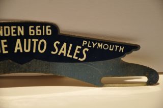 Vintage 1940s License Plate Topper Bellevue Auto Sales Chrysler Plymouth Linden 4