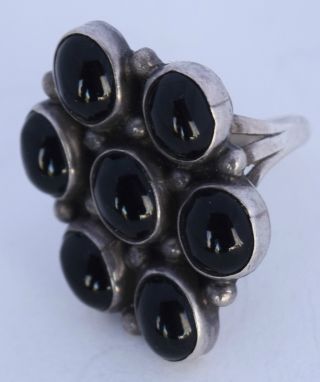 Vintage Navajo Native American,  Black Onyx cluster & Sterling silver large ring 3