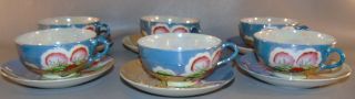 Vintage 23 Piece Lusterware Dishes Tea Set Iridescent Blue Cottage Scene Nippon 5
