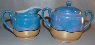 Vintage 23 Piece Lusterware Dishes Tea Set Iridescent Blue Cottage Scene Nippon 8