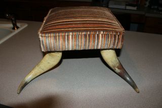 Rare Vintage Western Style Bull Horn Leg Footstool Bench Seat Man Cave Rustic 1