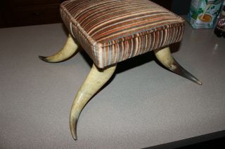 RARE Vintage Western Style Bull Horn Leg Footstool Bench Seat Man Cave Rustic 1 3