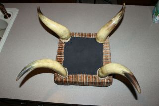 RARE Vintage Western Style Bull Horn Leg Footstool Bench Seat Man Cave Rustic 1 4