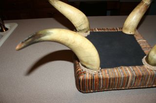 RARE Vintage Western Style Bull Horn Leg Footstool Bench Seat Man Cave Rustic 1 5