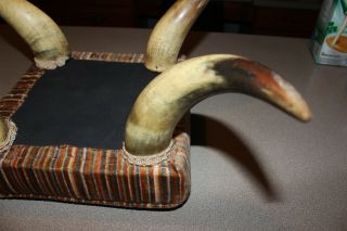 RARE Vintage Western Style Bull Horn Leg Footstool Bench Seat Man Cave Rustic 1 6