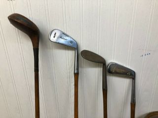 Antique Hickory Wood Shaft Golf Clubs and Vintage Stovepipe Bag 7