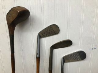 Antique Hickory Wood Shaft Golf Clubs and Vintage Stovepipe Bag 8
