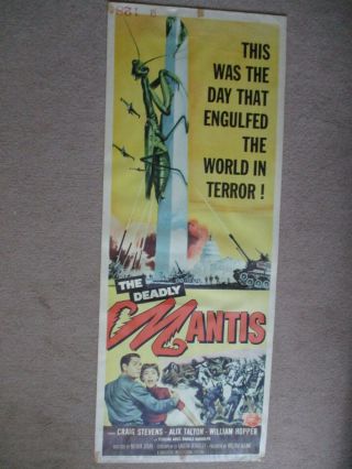 Vintage 1957 Insert Poster The Deadly Mantis 13x36 Universal Monsters Vg Famous