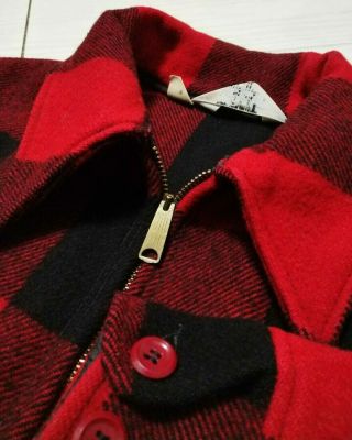 vintage Woolrich red&black plaid hunting style wool jacket medium full zip 4