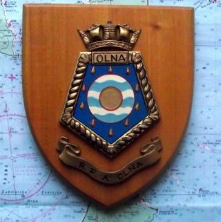 Vintage Rfa Olna Hms Painted Royal Navy Ship Badge Crest Shield Plaque