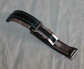 Vintage Breitling 19mm S/s Deployment Buckle Black Leather Watch Band Strap