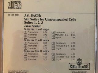 Janos Starker Bach 6 Suites for Cello SEFEL Records W.  Germany RARE 4