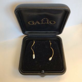 Vintage 18ct Solid Yellow Gold Pearl Set Twig Earrings L 4cm 1976 Galio