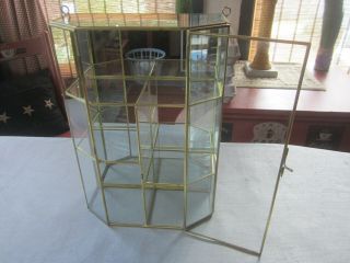 Vtg Glass Brass Small Curio Case Display Cabinet Miniatures Shelf 12”,  Tall 2
