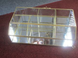 Vtg Glass Brass Small Curio Case Display Cabinet Miniatures Shelf 12”,  Tall 5
