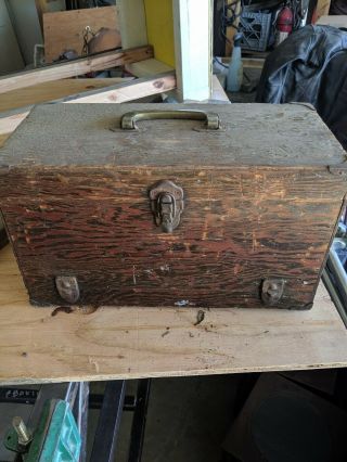 Vintage Handmade Unbranded Wooden Tackle Box Fishing Tackle Wood Hinged