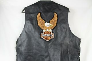 Vintage Black Leather Harley Davidson Vest Size 48 W/ Eagle Patch