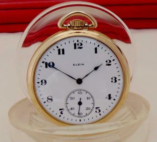 1921 Elgin Pocket Watch Dial In Victory 10k Roller Gold Plate Case 12s Runs