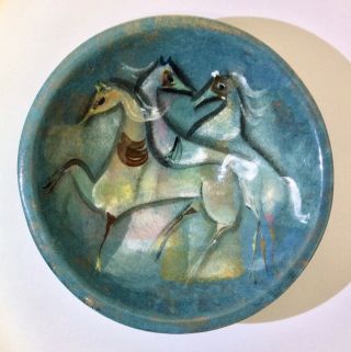 35 Off - - Vintage Polia Pillin Footed Bowl,  Abstract Horses,  C.  1960s - 70s