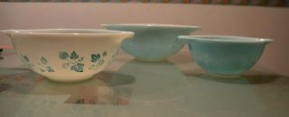 Vintage Pyrex Jaj Duck Egg Turquoise Blue Gooseberry Cinderella Bowl Set