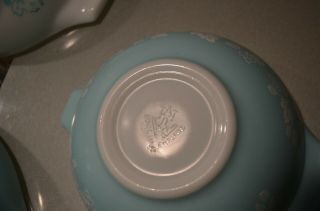 Vintage Pyrex JAJ Duck Egg Turquoise Blue Gooseberry Cinderella Bowl Set 8