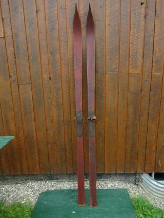Vintage Wooden 87 " Long Skis Old Wood Finish With Very Sharp Pointed Top