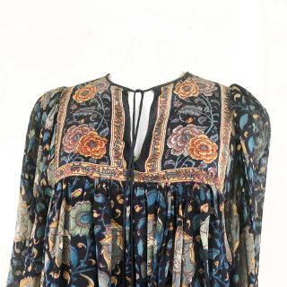 VINTAGE 1970S RITU KUMAR FOR JUDITH ANN SILK INDIA BOHO FLORAL DRESS M 3