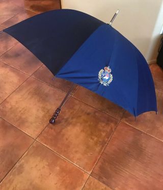 Vintage Polo Ralph Lauren Blue Umbrella Wood Handle Rare