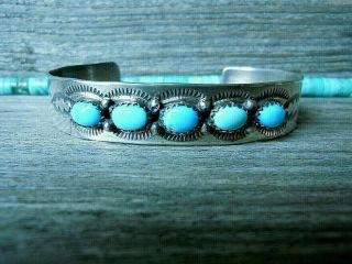 Gorgeous Vintage Sterling Silver And Turquoise Cuff Bracelet W/ Stampwork