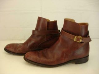 Mens 9.  5 M Leather Ankle Strap Buckle Boots Bench Made In England Lynn Brown Vtg