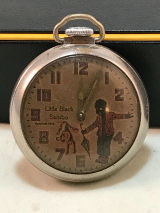 1930s Ingraham Watch Co Little Black Sambo Black Americana Pocket Watch