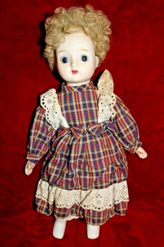 Antique Victorian China Doll With Spiral Curls And Flannel Dress