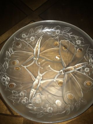 Vintage Verlys Shallow Bowl Signed With Dragonflies And Flowers
