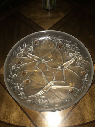 Vintage Verlys Shallow Bowl Signed With Dragonflies And Flowers 3
