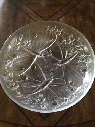 Vintage Verlys Shallow Bowl Signed With Dragonflies And Flowers 6